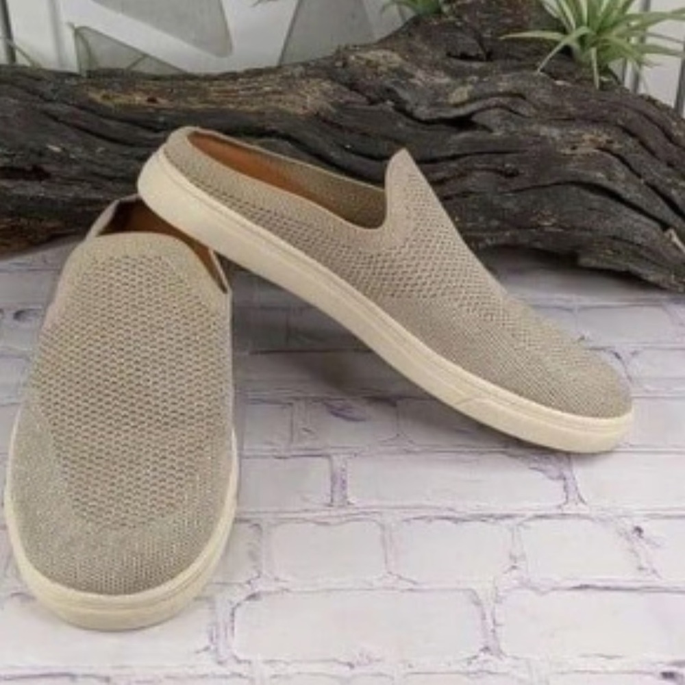 LUCKY BRAND Laeli Mesh Metallic Knitted Slip-On Loafer Mules 9M Beige/Gold VGC!